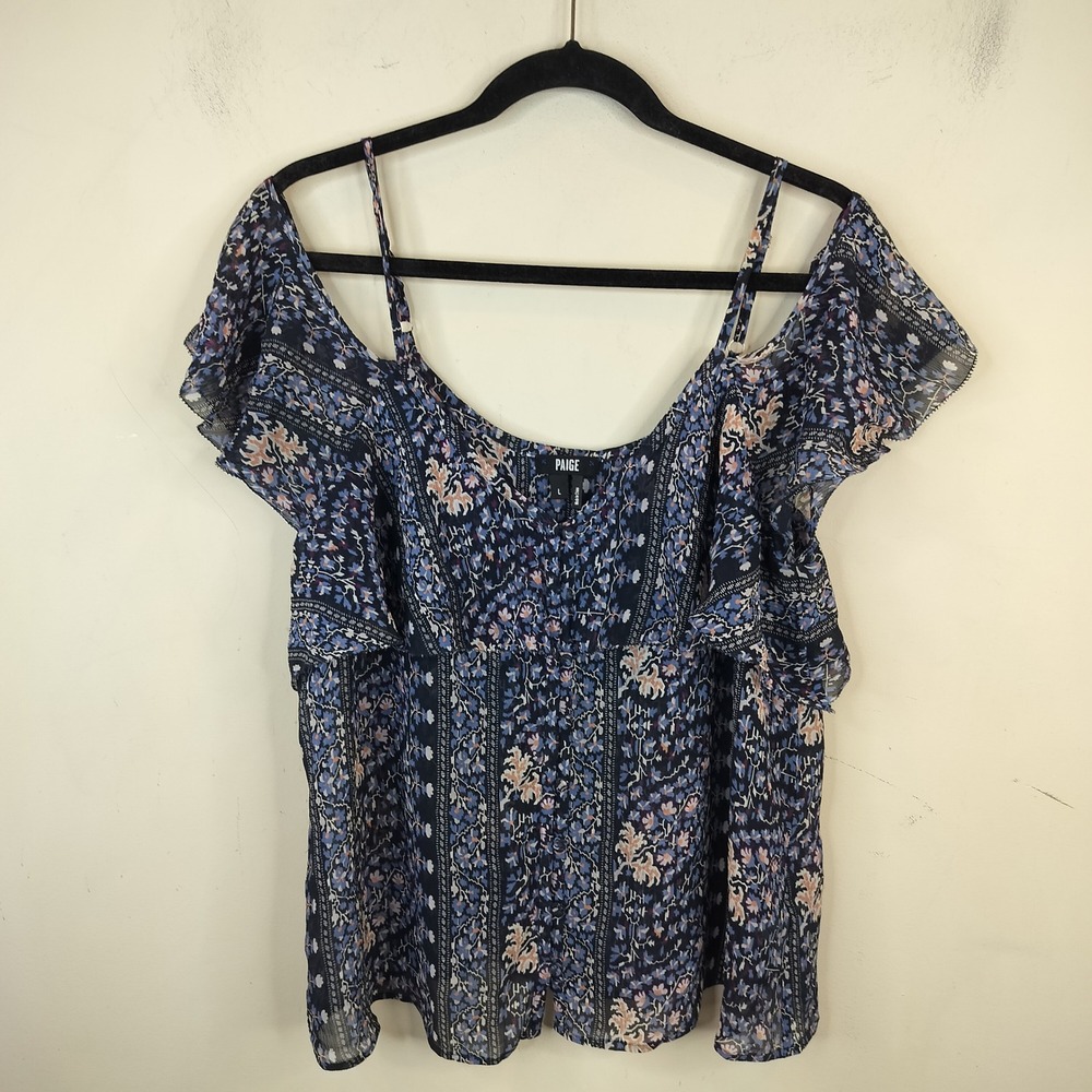 PAIGE Cold Shoulder Silk Floral Blouse Large Ruffled Chiffon